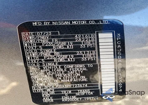 2023 Infiniti Qx50 Luxe z USA, uszkodzony, nr VIN 3PCAJ5BA8PF123674